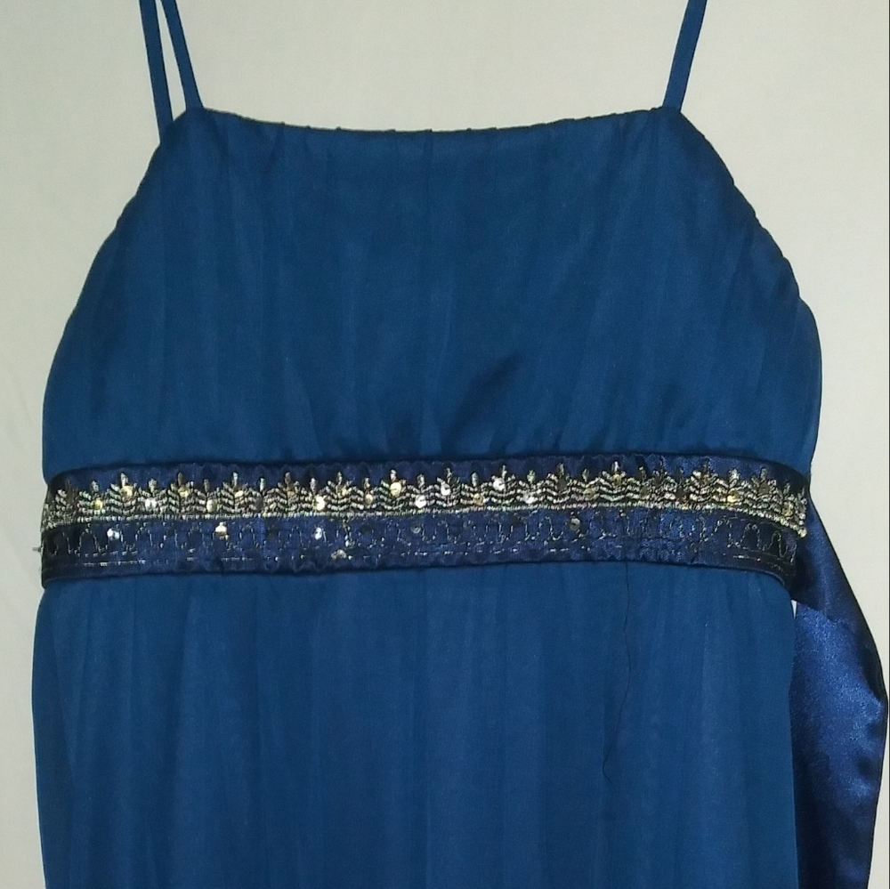 Size 14 Girls - Blue Embellished Layered Dress with Tie